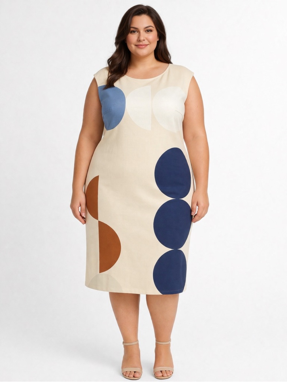 Akris Punto dot shift sleeveless scoop neck dress in neutrals blue cream - 16